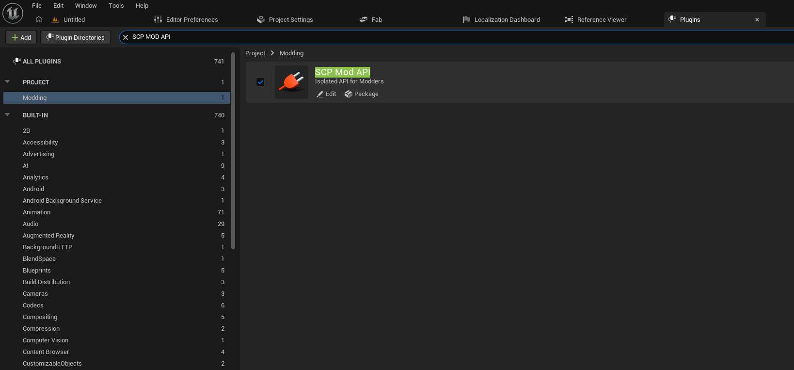Edit Plugins window with SCPModAPI enabled