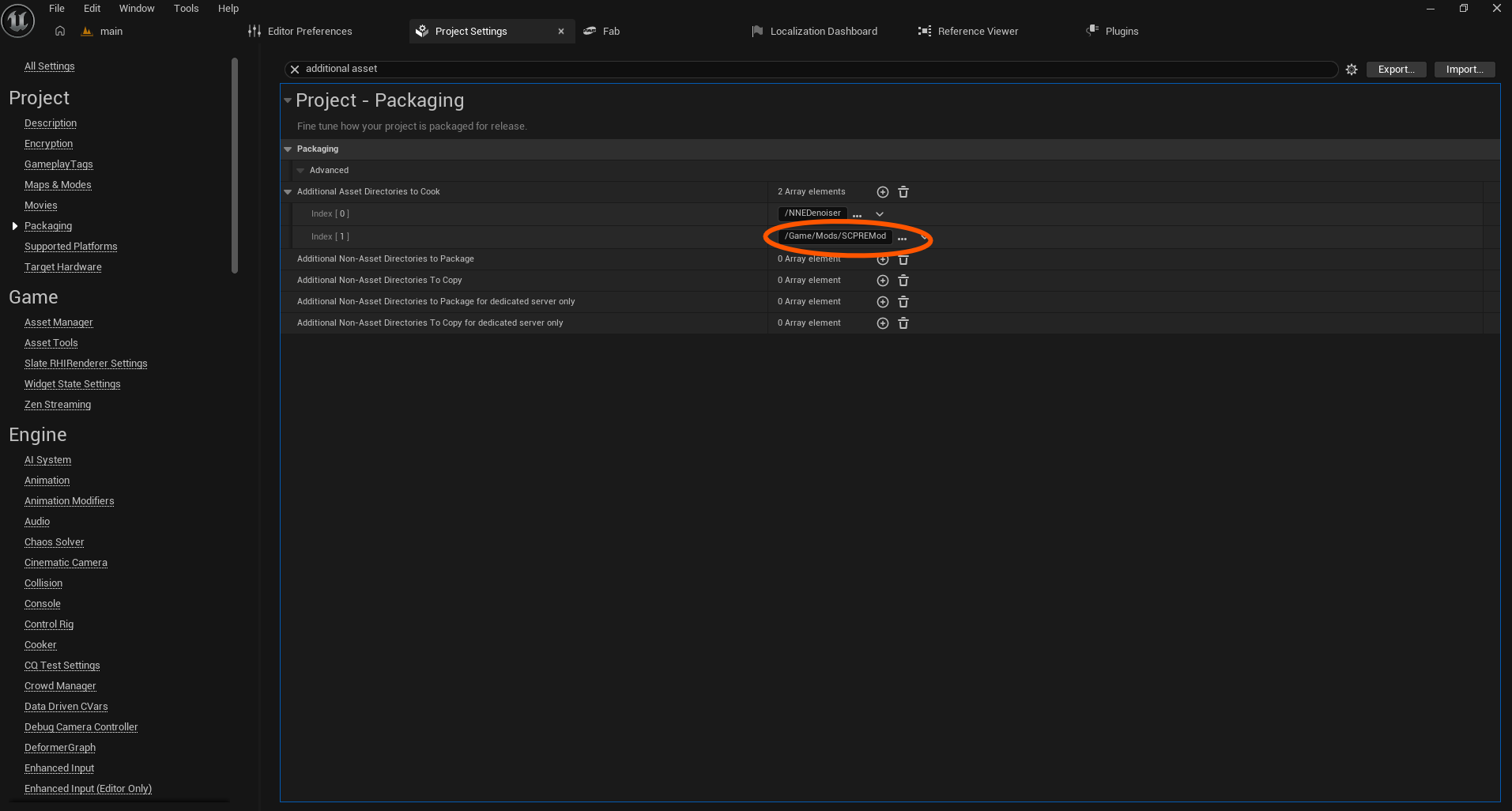 Project Settings Packaging Additional Asset Directories to Cook