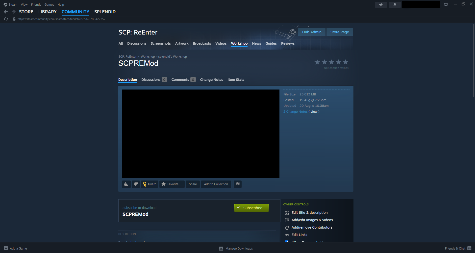 Steam Workshop item webpage showing Published File ID in URL